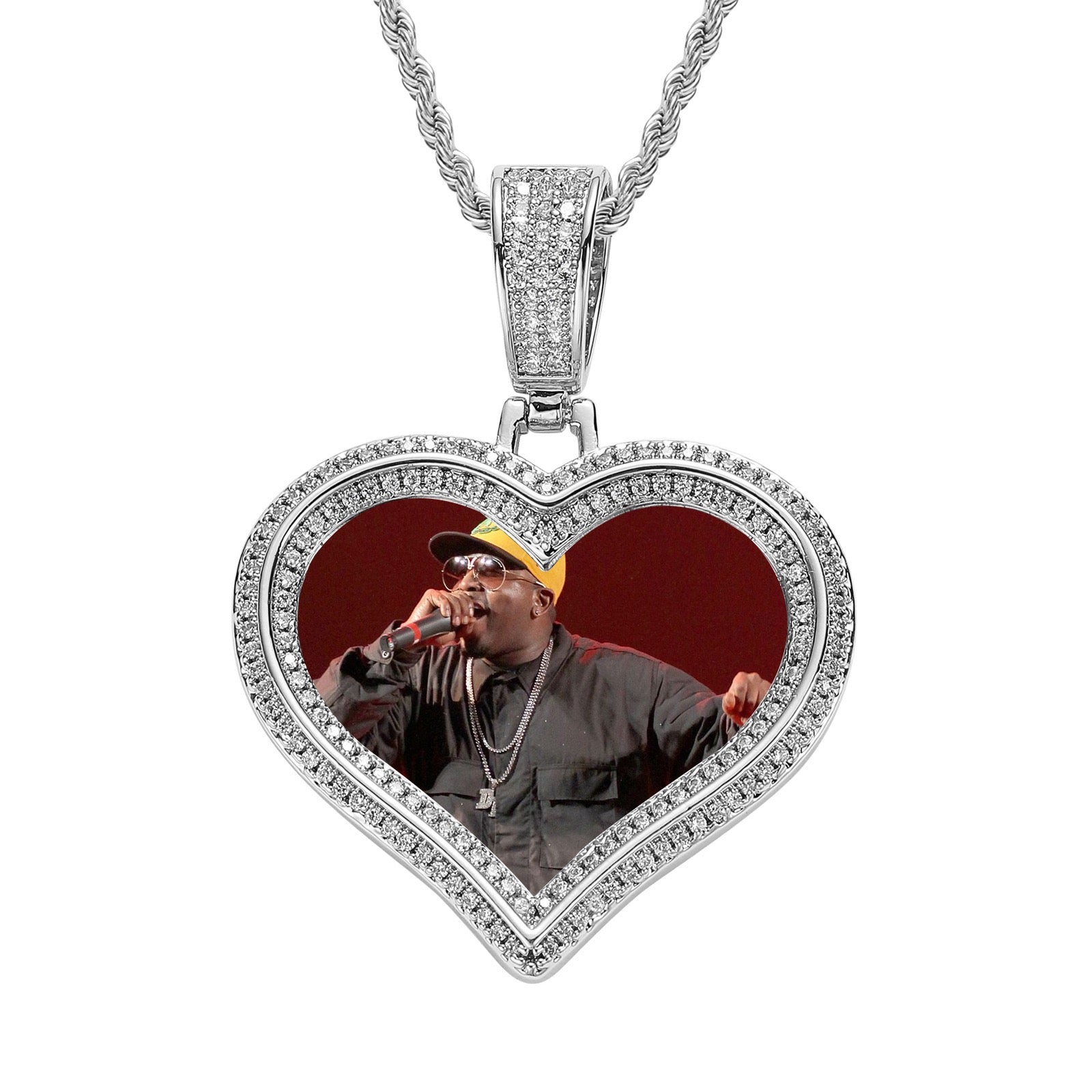 Hip-Hop Style DIY Heart-Shaped Photo Pendant for Couples — Micro-Pave Zircon Picture Frame Necklace