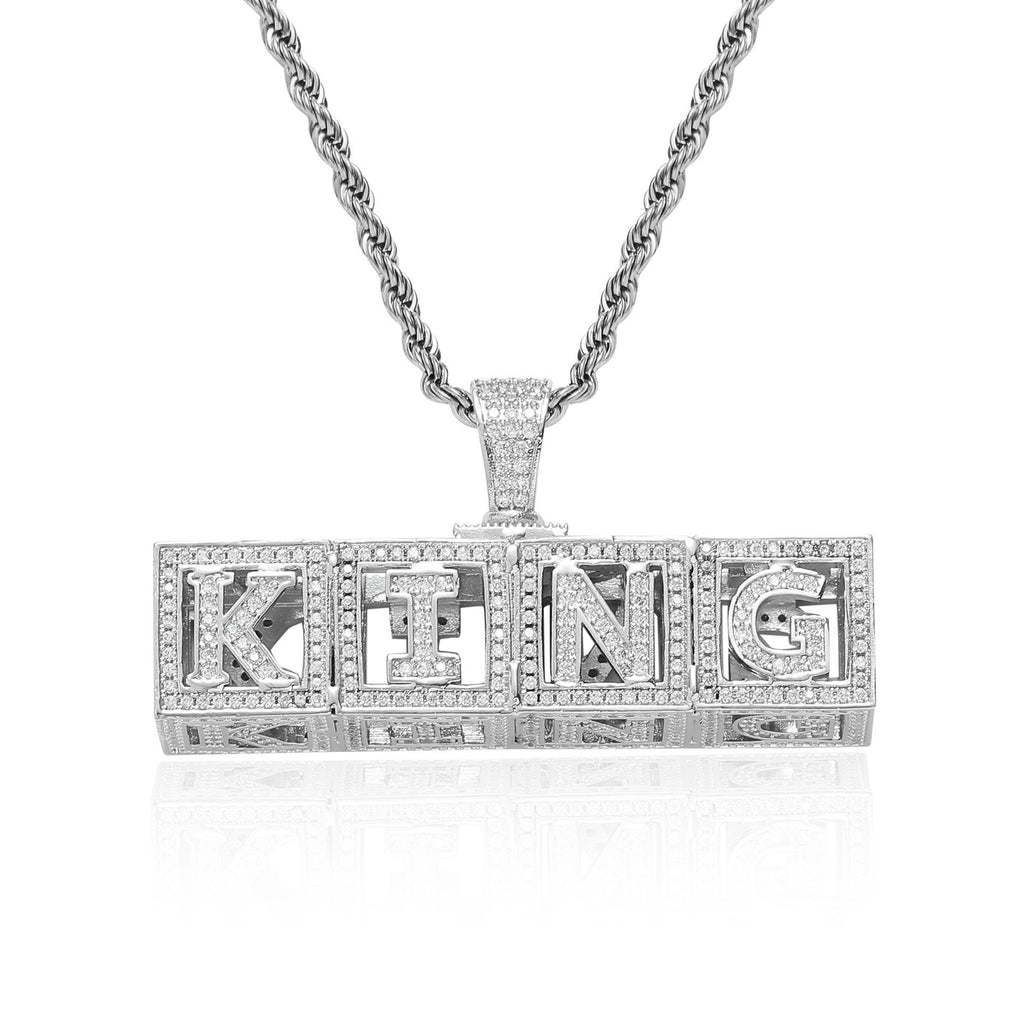 Hip-Hop Hollow Cube Letter Dice Modular Pendant — Custom Zircon-Inlaid, Personalized DIY Style