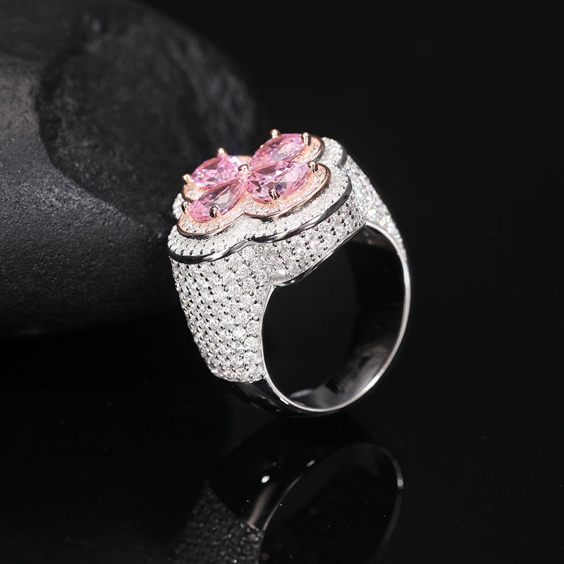 S925 Sterling Silver Moissanite Trendy Flower-Shaped Ring – Ultra-Sparkly Hip-Hop Style