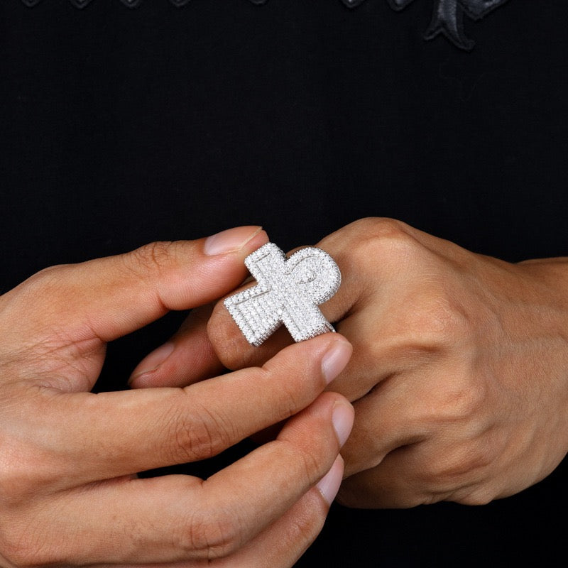 S925 Sterling Silver Moissanite Ring – Ankh Cross Design – Trendy Hip-Hop Men's Ring