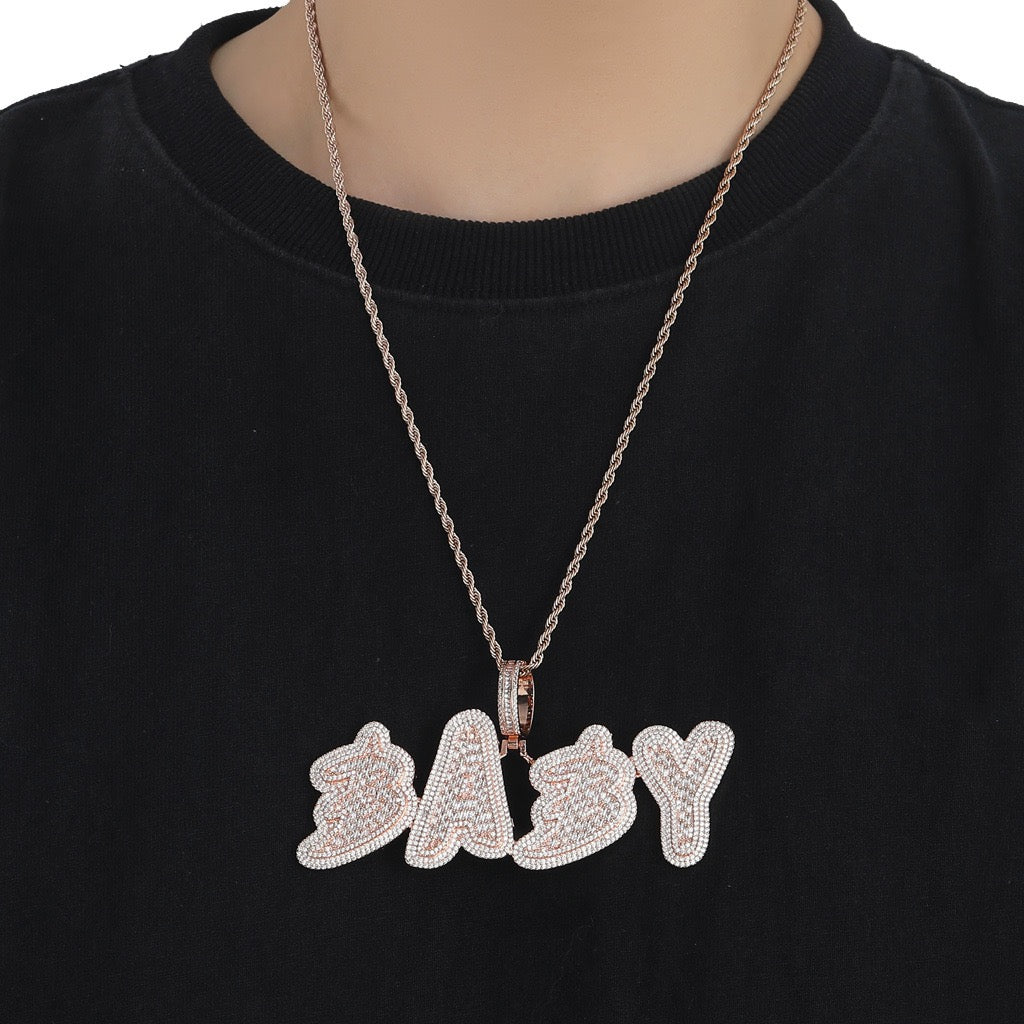 Hip-Hop Style Spliced Cursive Letter Pendant with Square Zircon — Creative DIY