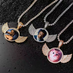 Commemorative Round Winged Photo Frame Pendant — Creative DIY & Customization from Your Own Image