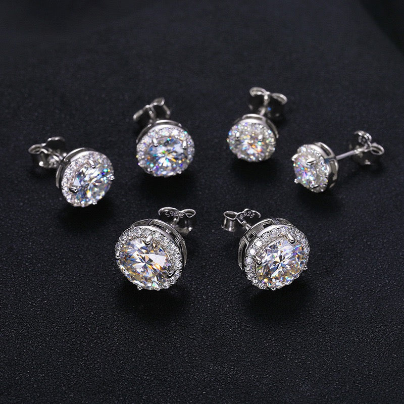 S925 Sterling Silver Earrings – Classic "Rock Candy" Style D-Color Moissanite Studs (Available in 0.5ct, 1ct, and 2ct)