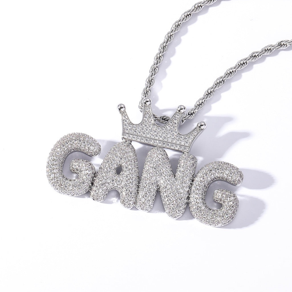 Crown-Letter Hip-Hop Pendant — Micro-Pavé Zirconia, Trendy & Personalized, Creative Modular Design for Free Combination