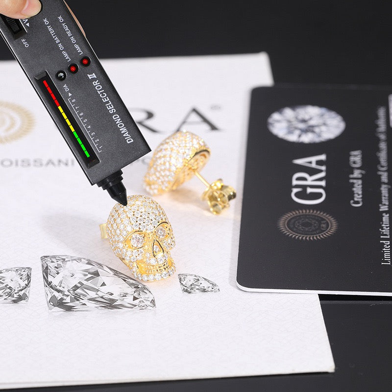 S925 Silver Skull Stud Earrings with D-Color Moissanite – Stylish &amp; Edgy