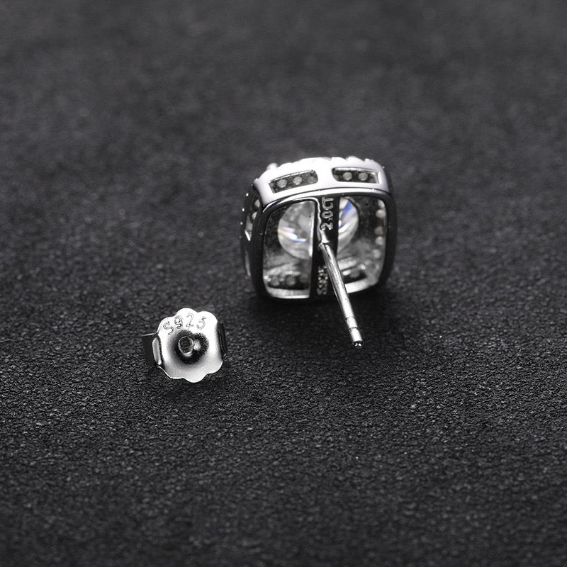 S925 Sterling Silver Square Moissanite Stud Earrings (0.5ct, 1ct, 2ct Options)