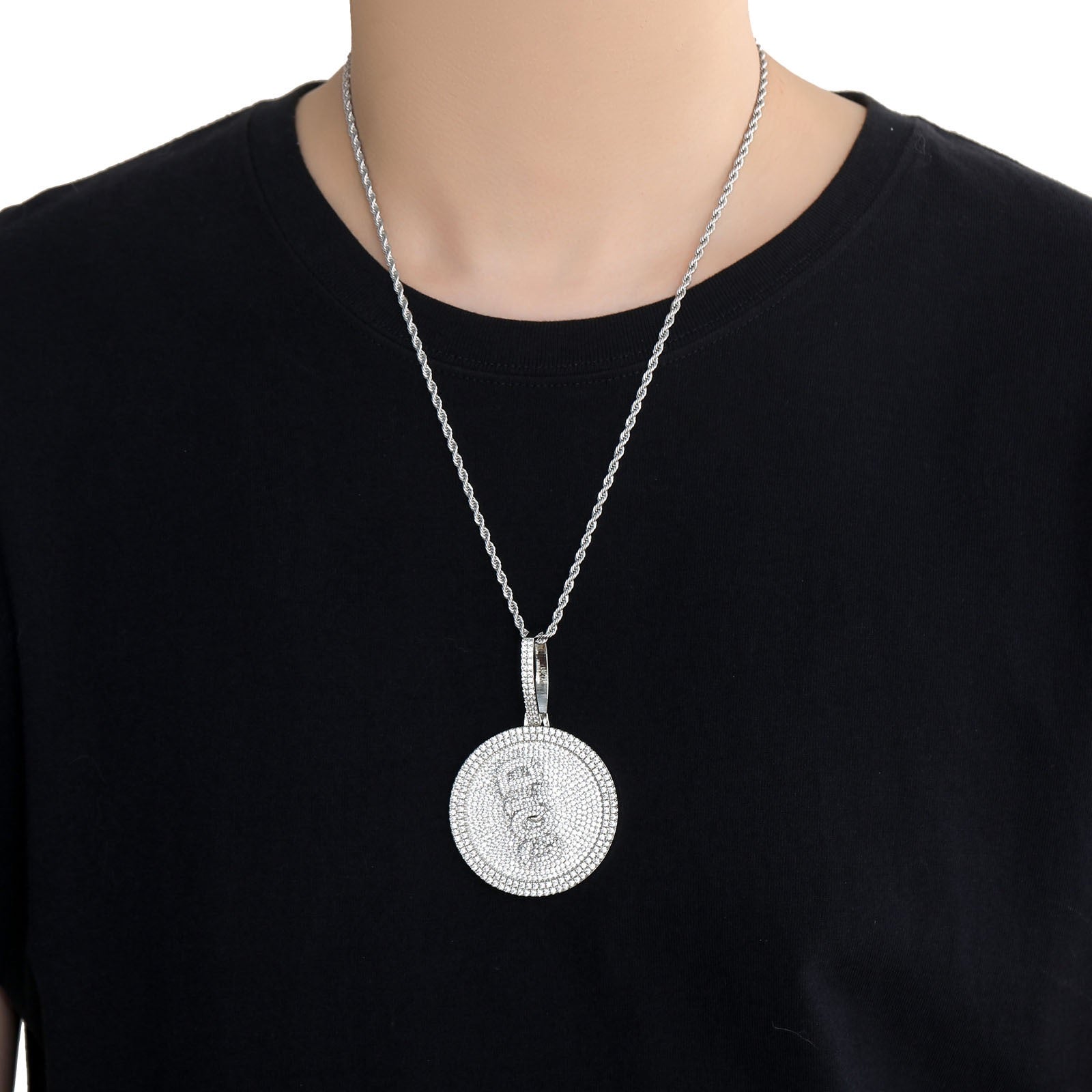 Hip-Hop DIY Letter Disc Necklace — Copper with Zircon Inlay, Rotating & Interlocking Custom Number Pendant