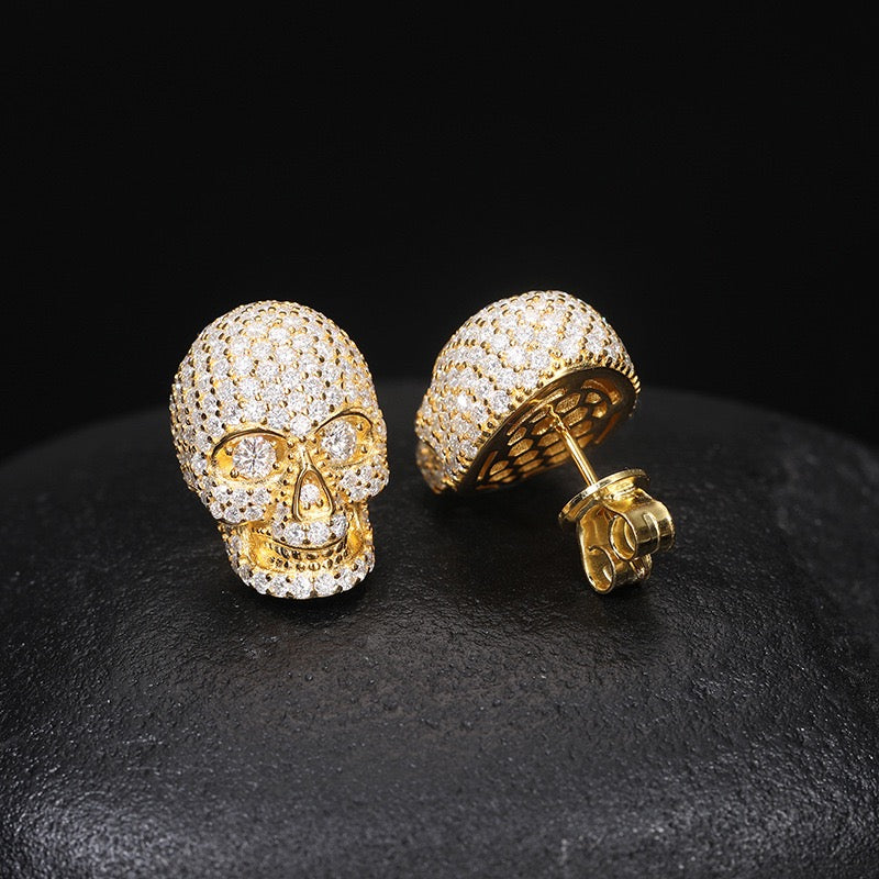 S925 Silver Skull Stud Earrings with D-Color Moissanite – Stylish &amp; Edgy
