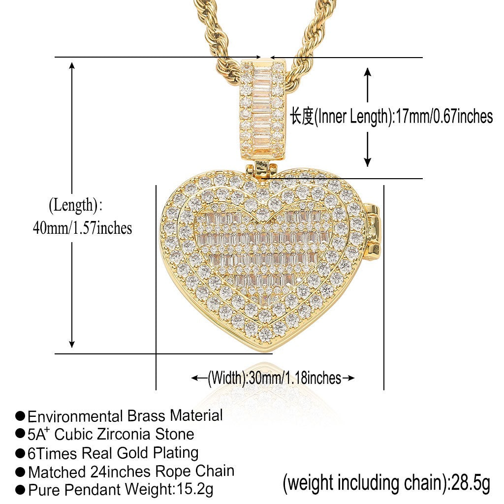 Hip-Hop Style Photo Frame Pendant — Trendy Small Flip-Open Heart-Shaped Photo Locket