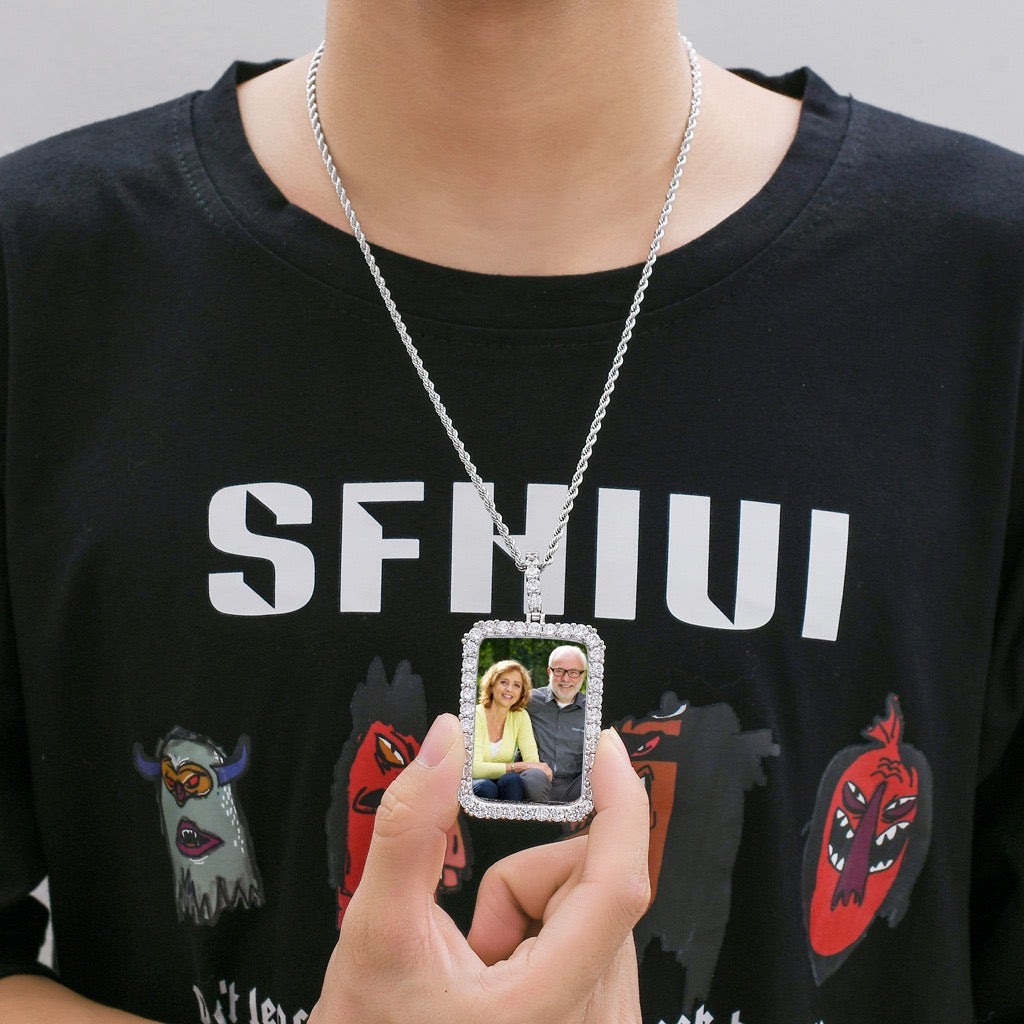 DIY Photo Keepsake Square Pendant — Solid Frame with Micro-Set Zirconia