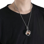 Hip-Hop Square Photo Frame Memory Pendant — Micro-Pave Zircon, Six-Sided DIY Photo Design