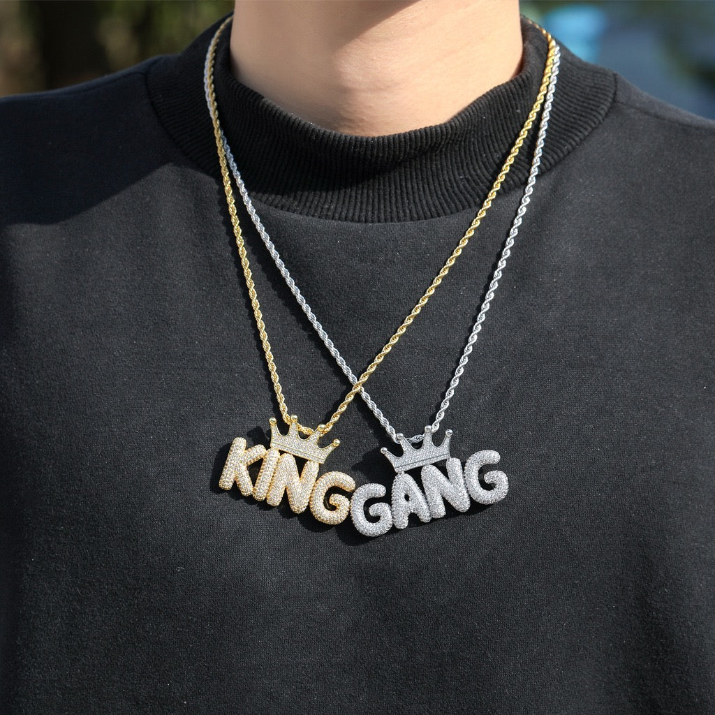 Crown-Letter Hip-Hop Pendant — Micro-Pavé Zirconia, Trendy & Personalized, Creative Modular Design for Free Combination
