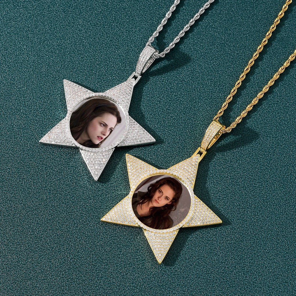 Hip-Hop Star-Shaped Photo Frame Pendant — Personalized DIY Hip-Hop Style Creative Photo Jewelry