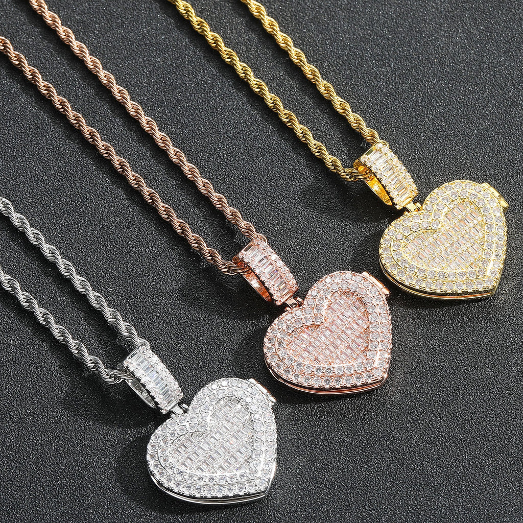 Hip-Hop Style Photo Frame Pendant — Trendy Small Flip-Open Heart-Shaped Photo Locket