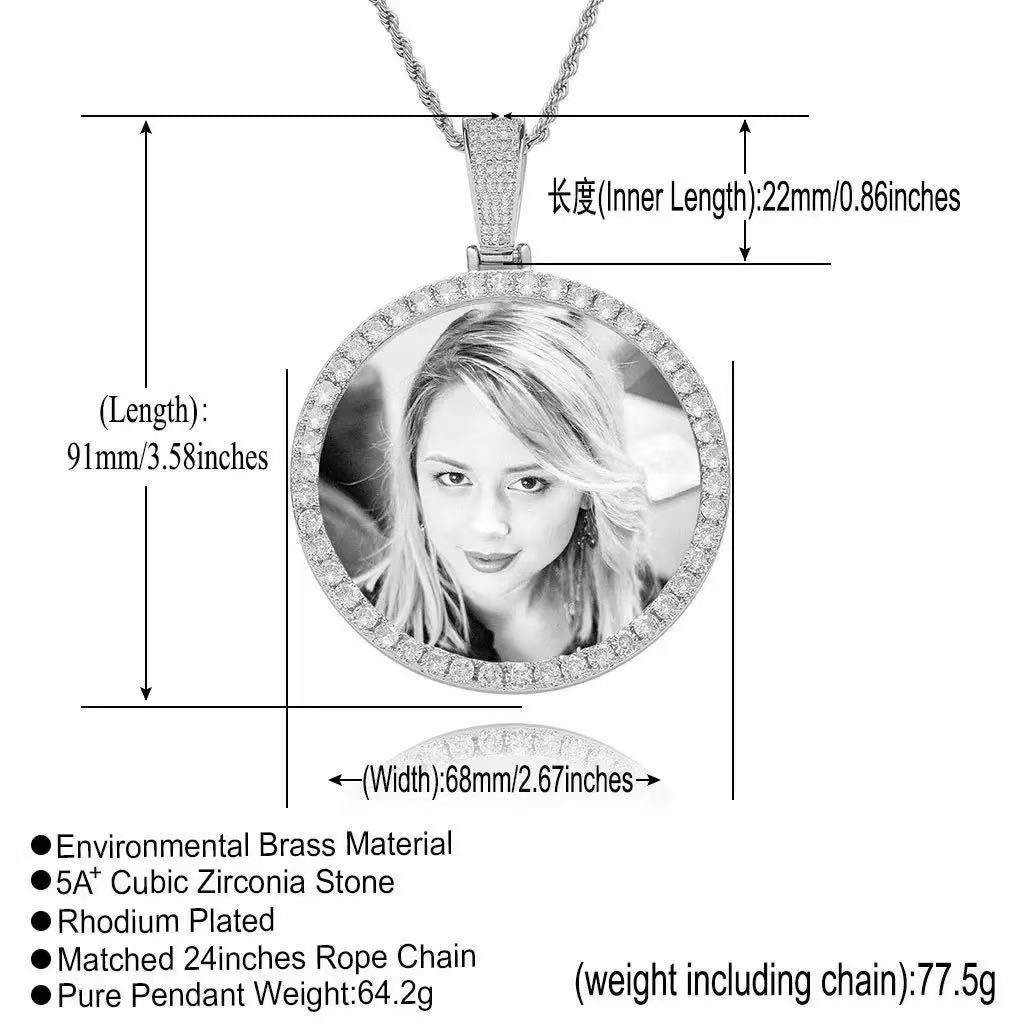 Photos Memory Round Frame Medallion — Solid-Color, Solid Pendant