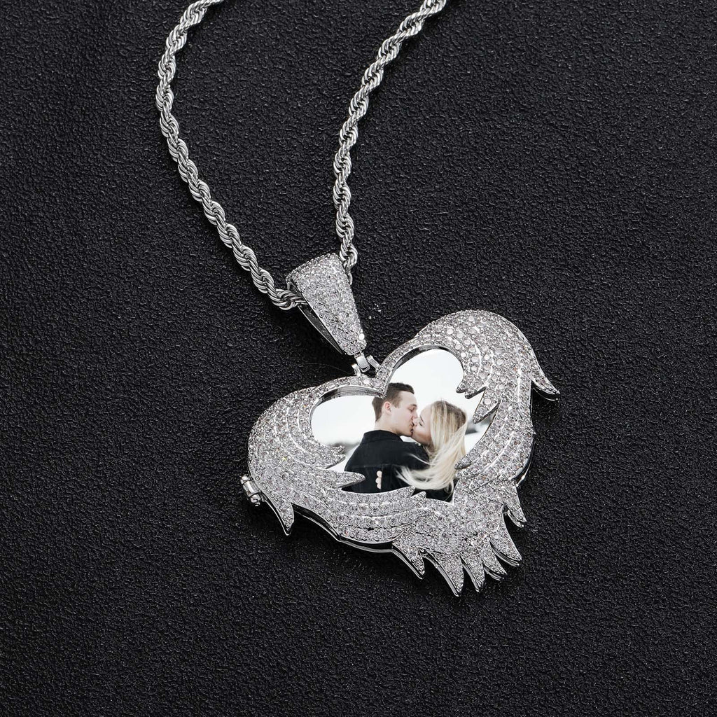 Hip-Hop Heart Flip-Open Photo Pendant — Personalized DIY Keepsake Locket (Copper with Zircon Inlay)