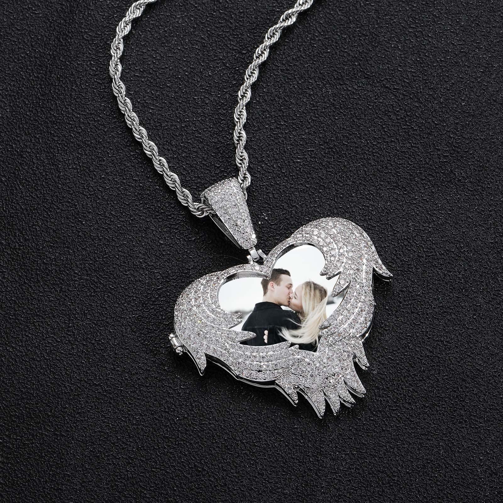 Hip-Hop Heart Flip-Open Photo Pendant — Personalized DIY Keepsake Locket (Copper with Zircon Inlay)