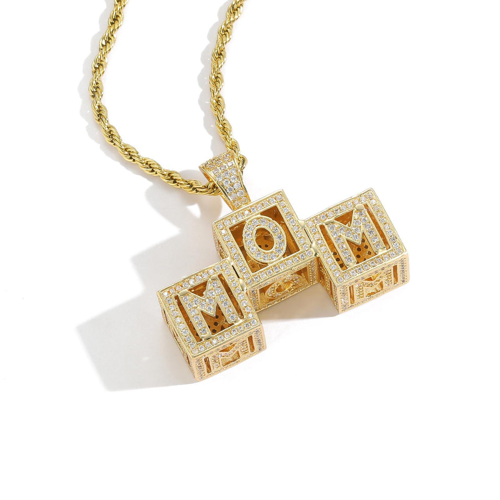 Hip-Hop Hollow Cube Letter Dice Modular Pendant — Custom Zircon-Inlaid, Personalized DIY Style