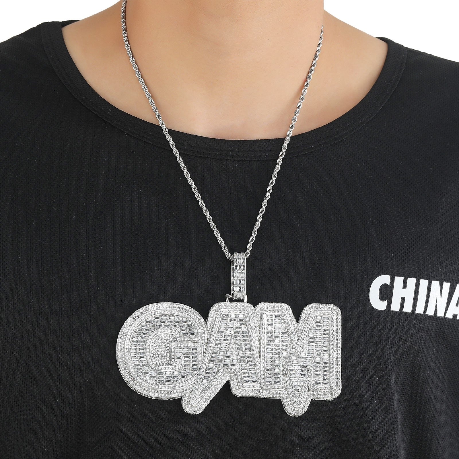 Hip-Hop Style Custom Letter Pendant — DIY Interlocking Initials with Square Zircon Accents
