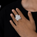 S925 Sterling Silver Moissanite Men's Hip-Hop Ring – Cross Design with Baguette Stones; A Versatile, Trendy Ring
