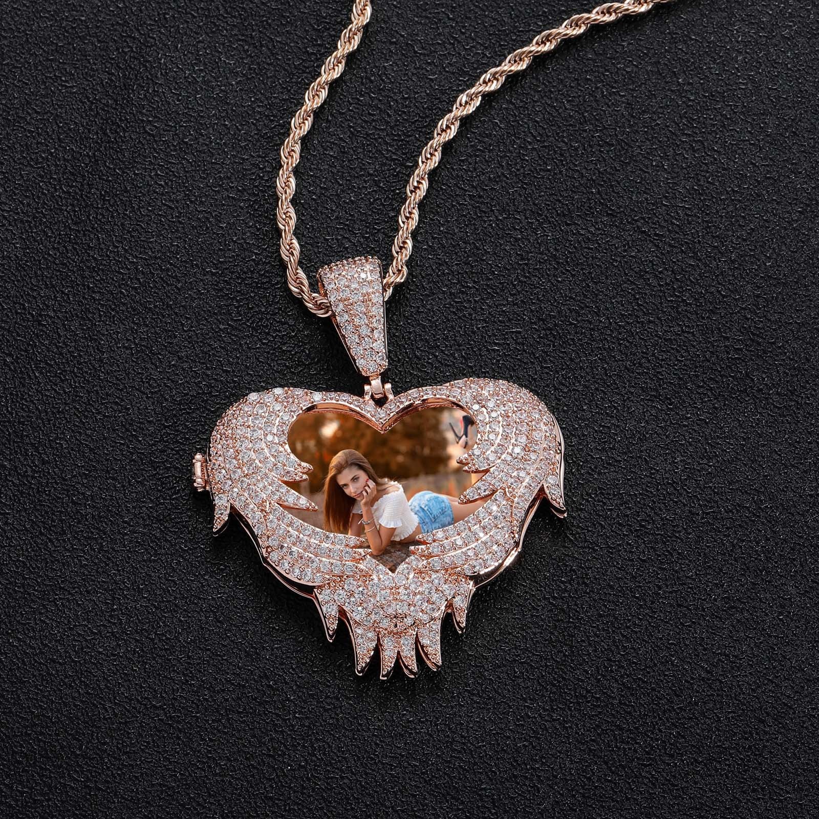 Hip-Hop Heart Flip-Open Photo Pendant — Personalized DIY Keepsake Locket (Copper with Zircon Inlay)