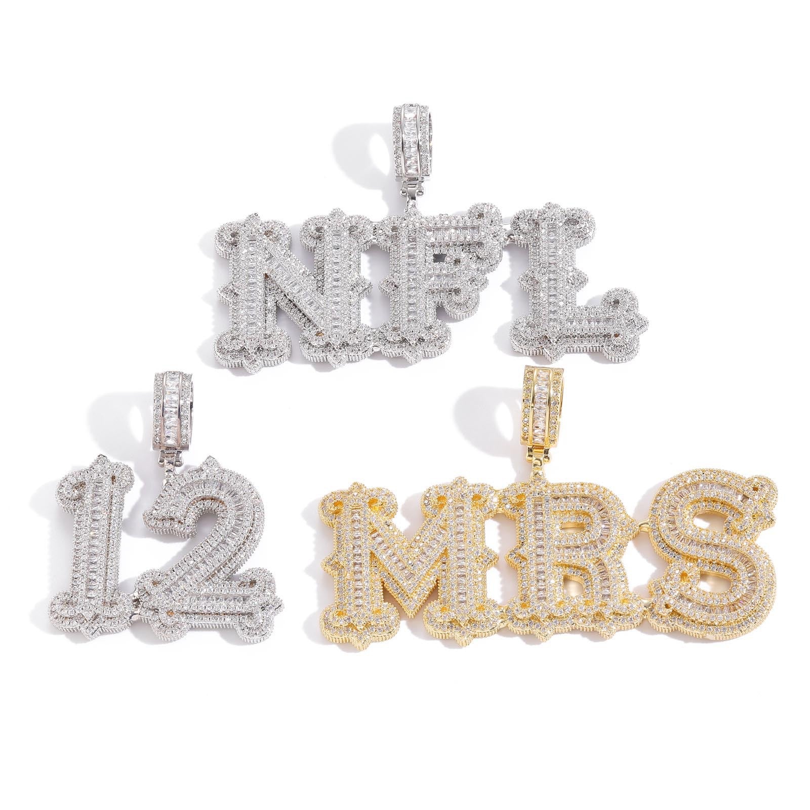Hip-Hop Fully Iced-Out "Rock Candy" Letter Pendant — Cloud-Patterned, Spiked, and Modular DIY Combination