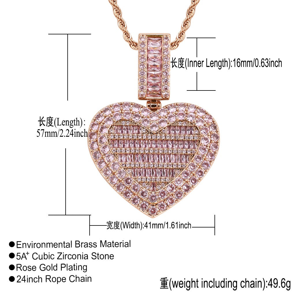 Commemorative Photo Locket Pendant — Heart-Shaped Flip-Open Design, Micro-Pavé Set with Full Zirconia