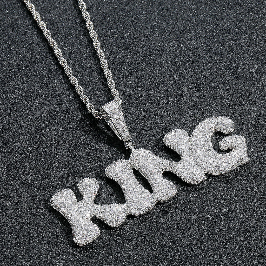 Hip-Hop Micro-Pave Zircon Bone-Style Interlocking Letter Pendant