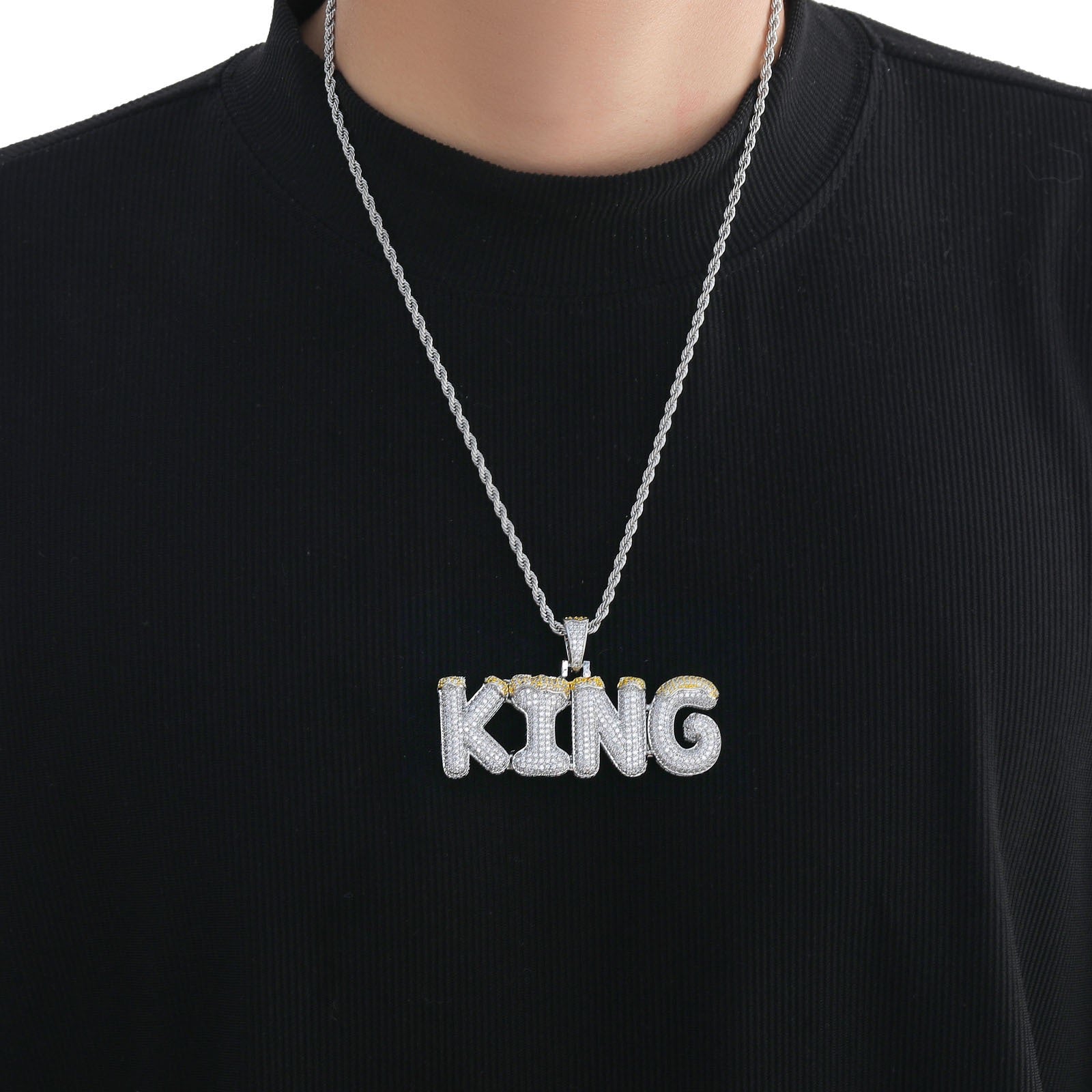 Hip-Hop Custom Spliced Christmas Letter Pendant — Two-Tone Zircon DIY English Initials — Personalized Customization