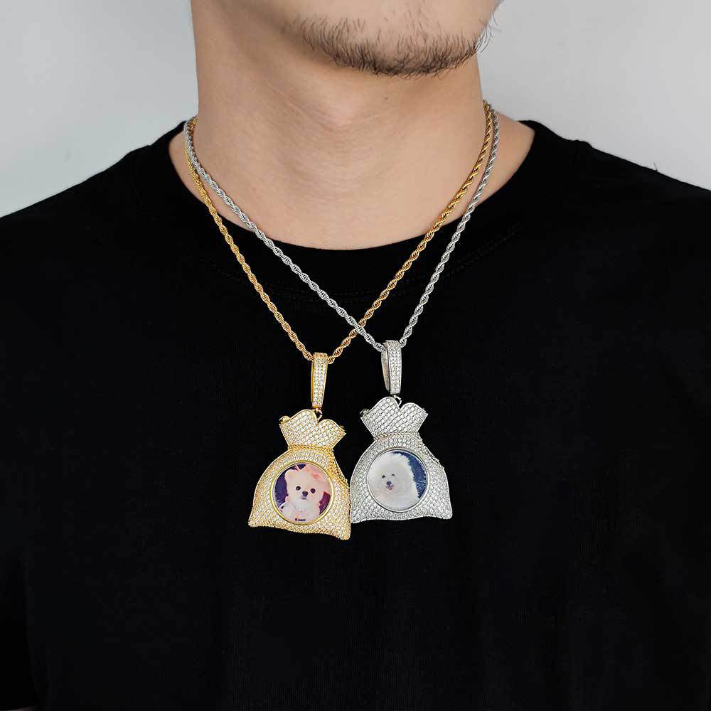 Custom | Iced Out "Money Bag Picture Necklace Photo" Pendant