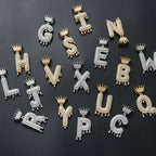 Hip-Hop Crown & Teardrop English Letter Pendant — Micro-Pave Zirconia, Trendy Brand-Style Interlocking Letter Combination