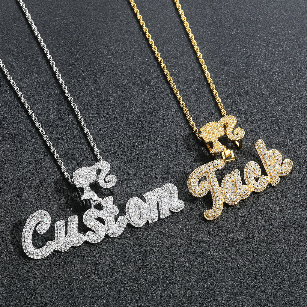 Hip-Hop DIY-Style Custom Pendant: Double-Layered Zirconia Design Featuring Interlocking Uppercase and Lowercase Letters with "Barbie" Clasp