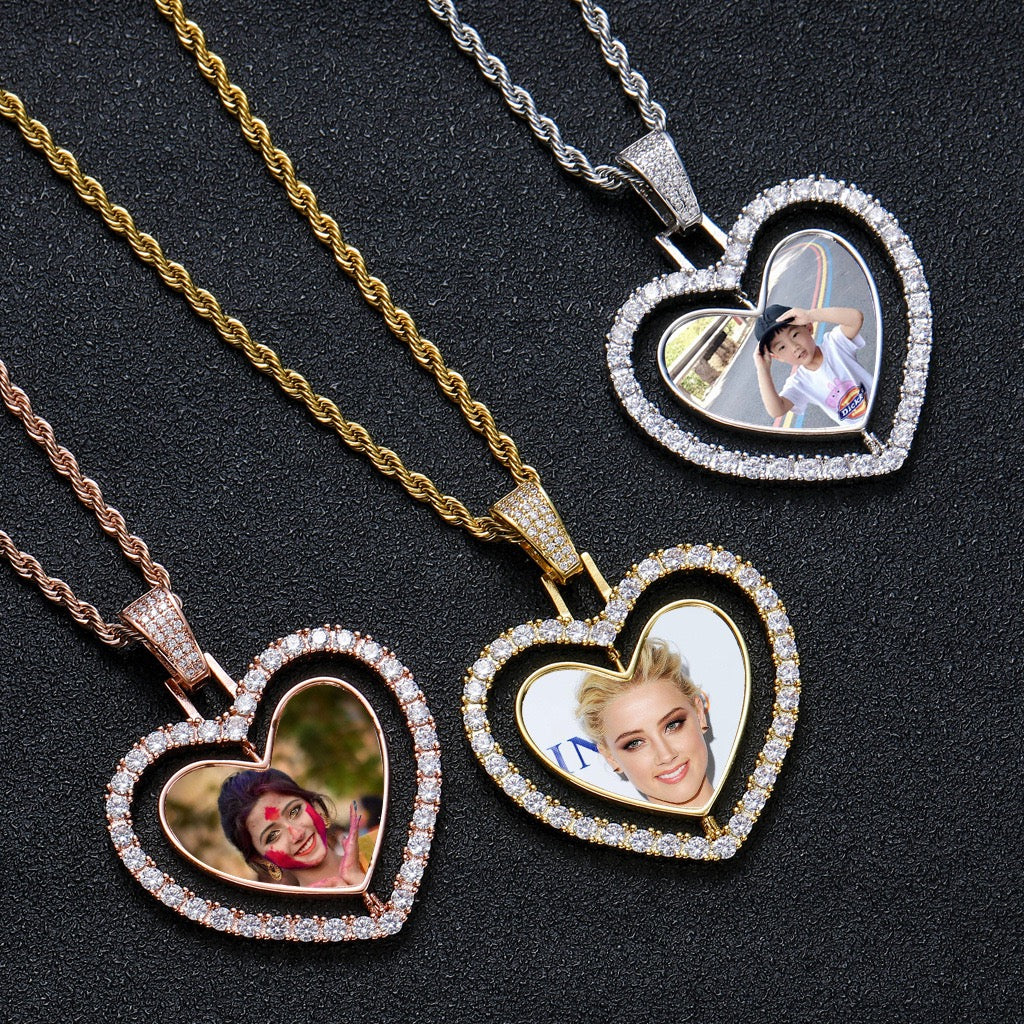 DIY Heart-Shaped Rotatable Double-Sided Photo Frame Pendant