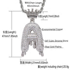 Hip-Hop Crown & Teardrop English Letter Pendant — Micro-Pave Zirconia, Trendy Brand-Style Interlocking Letter Combination