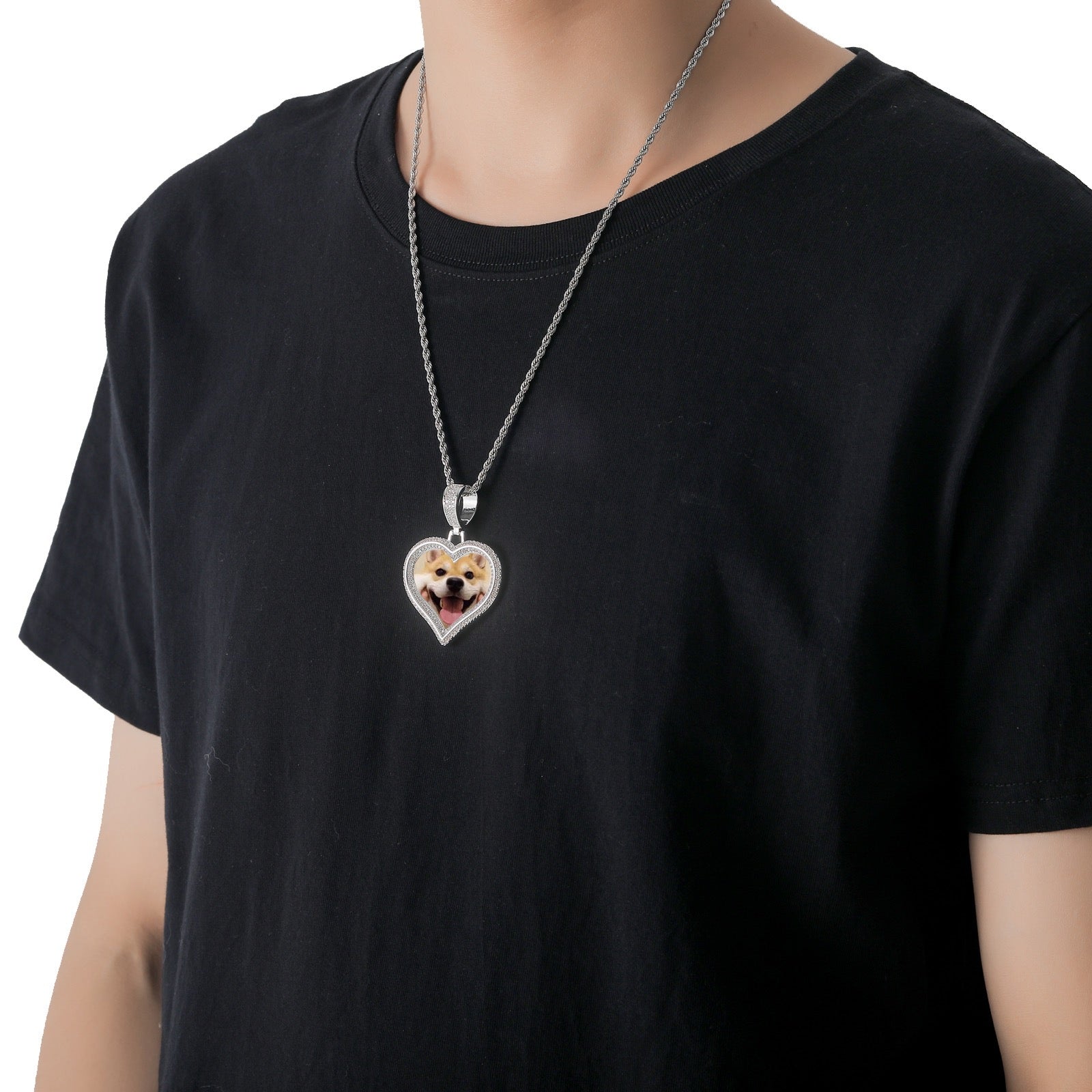 Hip-Hop Style DIY Heart-Shaped Photo Pendant for Couples — Micro-Pave Zircon Picture Frame Necklace