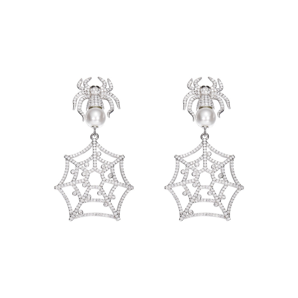Hip-Hop Style S925 Silver &amp; Moissanite Quirky Spiderweb Stud Earrings – Trendy, High-End Accessory