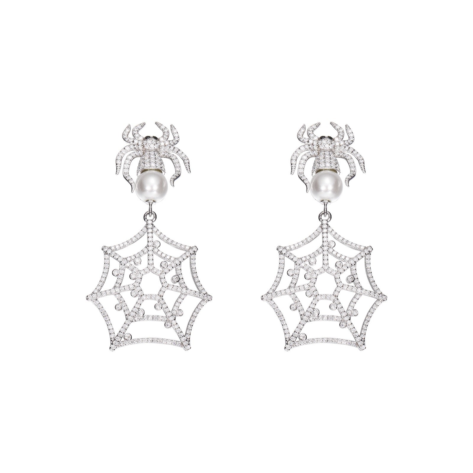Hip-Hop Style S925 Silver &amp; Moissanite Quirky Spiderweb Stud Earrings – Trendy, High-End Accessory