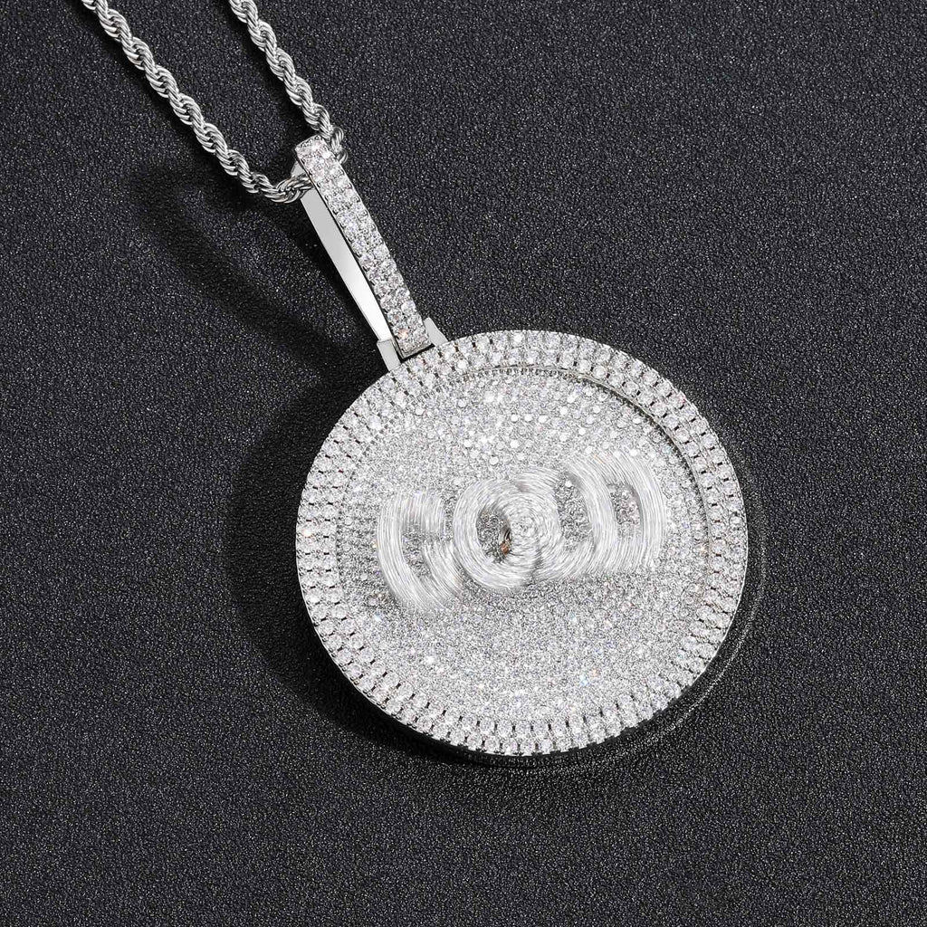 Hip-Hop DIY Letter Disc Necklace — Copper with Zircon Inlay, Rotating & Interlocking Custom Number Pendant
