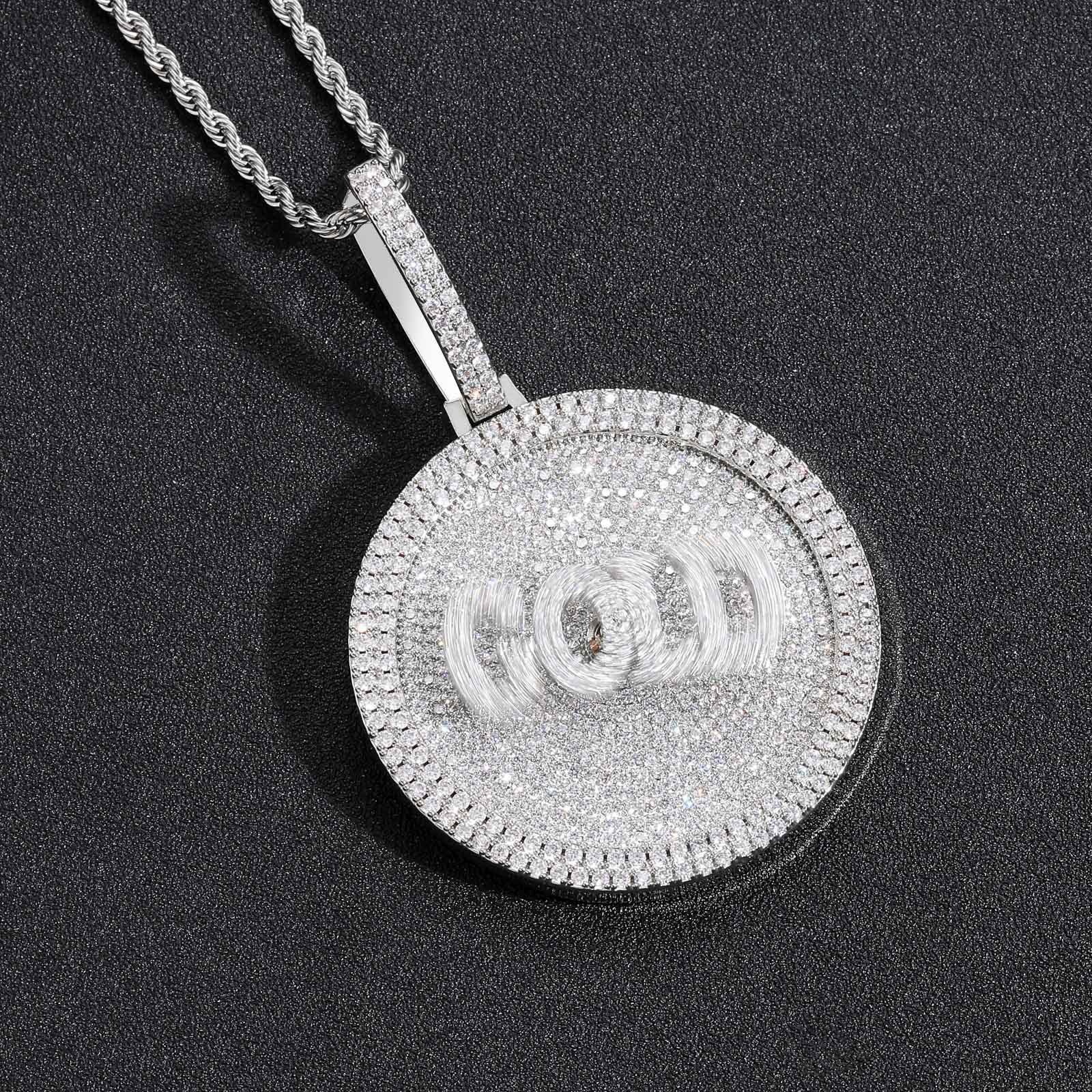 Hip-Hop DIY Letter Disc Necklace — Copper with Zircon Inlay, Rotating & Interlocking Custom Number Pendant