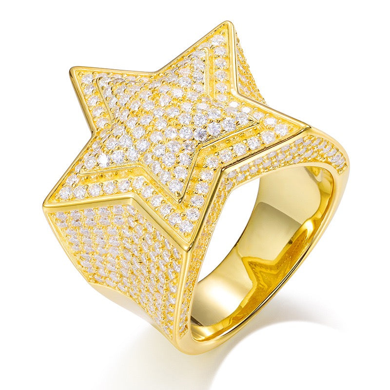 S925 Sterling Silver Moissanite Star Ring – Trendy Hip-Hop Style