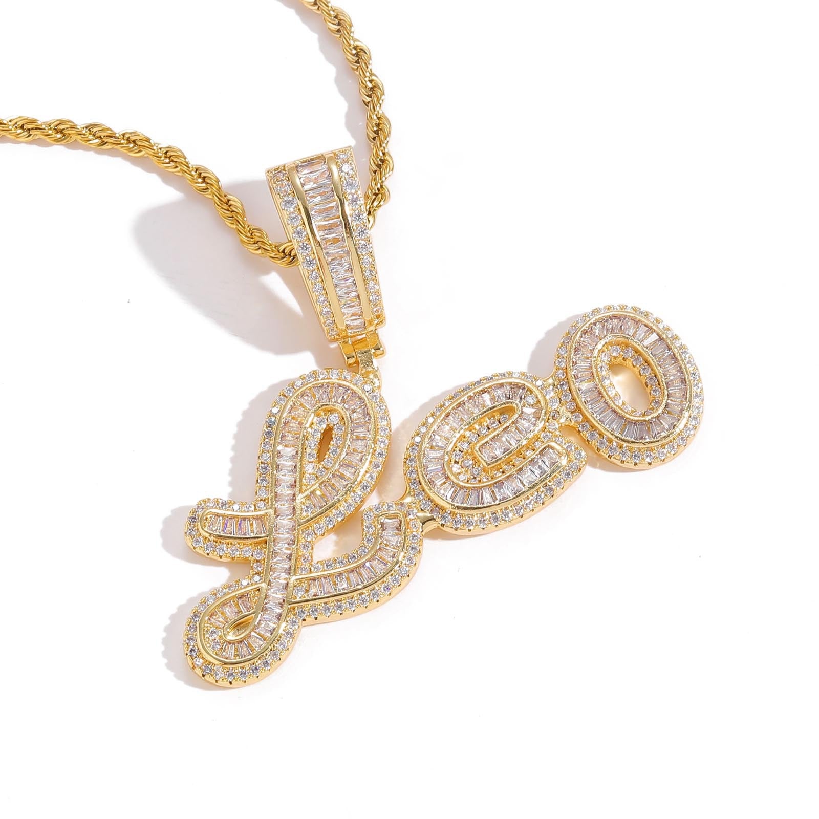 Hip-Hop Style Custom Pendant: Large & Small Case Signature Letters with Trapezoid-Cut Zirconia Inlay