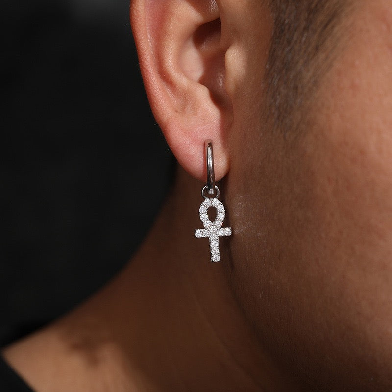 S925 Sterling Silver D-Color Moissanite Stud Earrings – Minimalist Key & Cross Design; Versatile and Elegant.