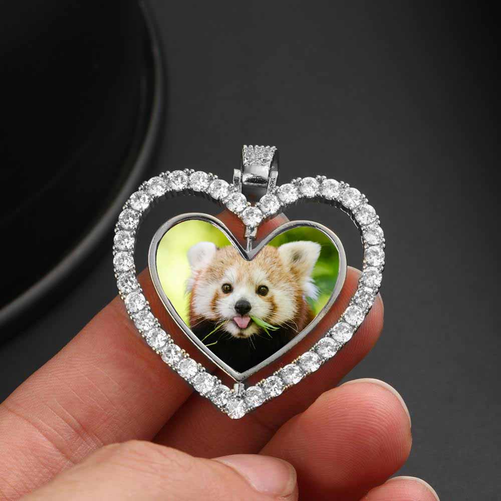 Custom Heart Rotating Double-sided Photo Moissanite Necklace